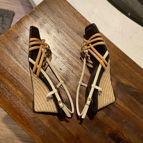 Tory Burch Multi-Strap Esppadrille Wedge Sandals Cantucci-Light Cream Size 7 - Picture 7 of 9